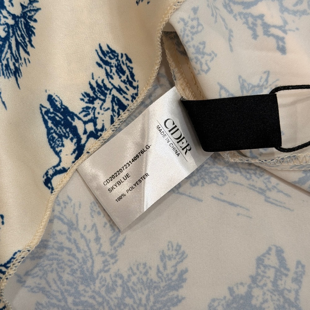 Cider Toile De Jouy Mini Dress Blue Cream Tie Strap Lace Trim Satin Womens Small - Picture 7 of 7